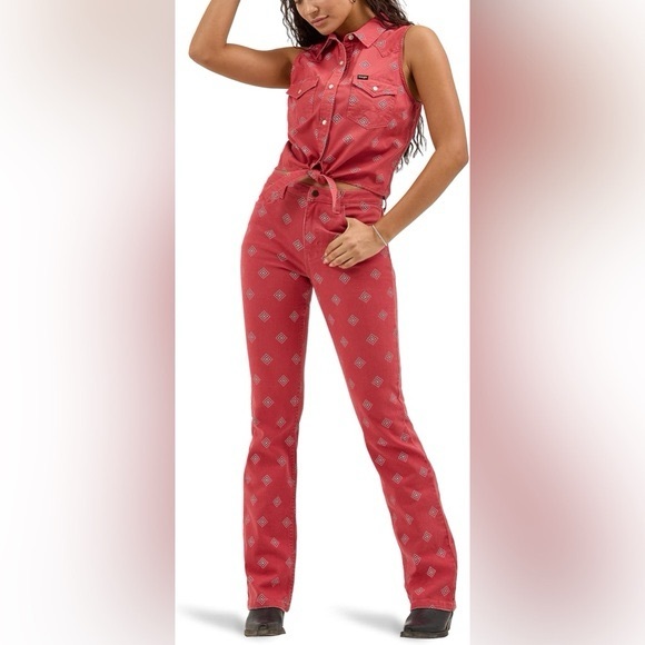 Wrangler Red Printed High-Rise Bold Boot Jeans - Picture 5 of 15